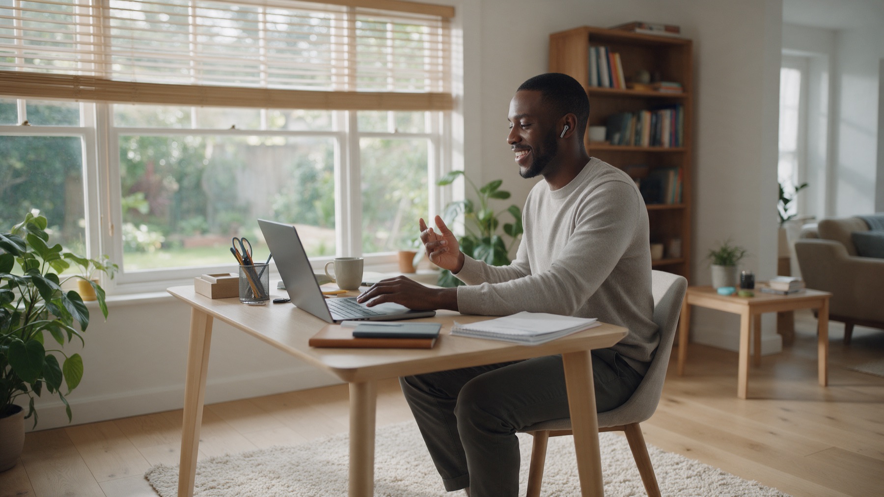 Un homme en visio depuis son bureau à domicile